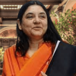 BJP MP Maneka Gandhi in orange cloth holding black file